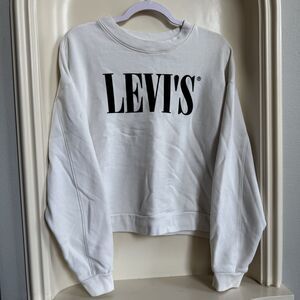 Levi's Women's White Crew Neck Sweatshirt with Black Logo Size Small
